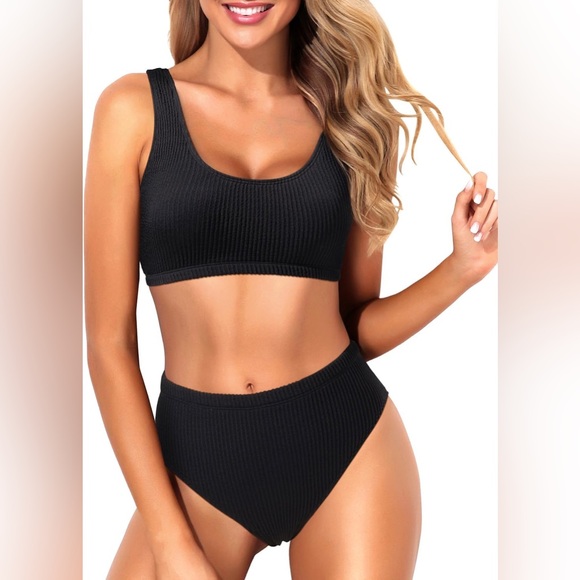 Tempt Me Ribbed High Waisted Bikini Two Piece Sport Athletic NWT - Picture 1 of 8